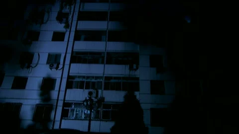 Dark building at night Stock Footage 253773143