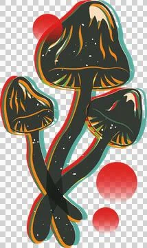Dark-cap flat-design mushrooms are twisting together on transparent background Illustrazione stock
