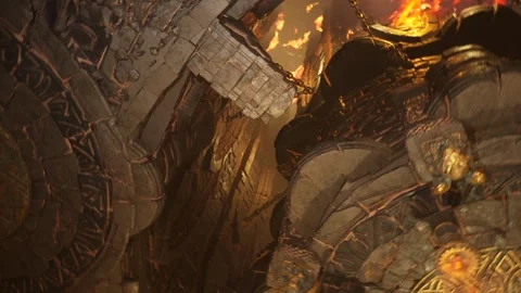 Dark Castle, Flight of a Drone, Lava, Gargoyle, Fire, Darkness, Satue 3D Ani Vidéo 255830907
