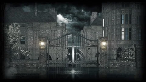 Dark castle with metal gate in the cold night Stock Footage 196476988