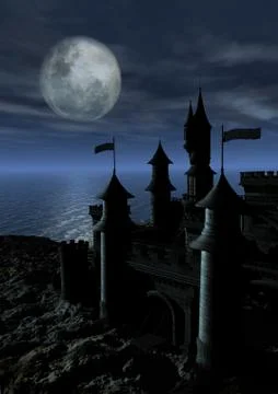Dark Castle in Moonlight Stock Illustration