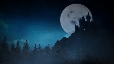 Dark Castle on a Moonlite Night 4K Loop Stock Footage 112158285