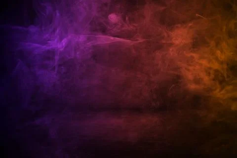 Dark cement wall studio background with mist or fog, colorful smoke backdrop Illustrazione stock
