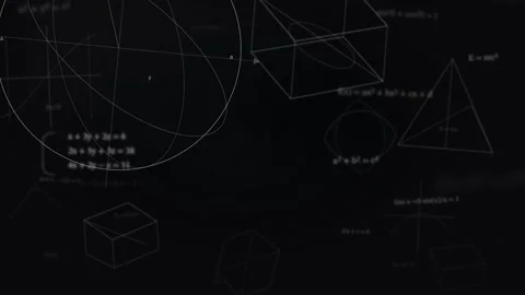 A dark chalkboard filled with white chalk drawings of mathematical formulas.. Stock Footage 346326685