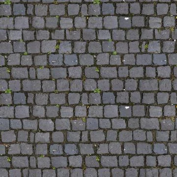 Dark Charcoal Basalt Cobblestone Pavement Texture Overhead View Stock Photos