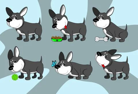 Dark cheerful corgi on a colored background and illustration Illustrazione stock
