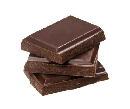 Dark chocolate bars isolated on white background. Stack of chocolate pieces.. 写真素材
