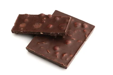 Dark chocolate bars with nuts isolated on a white background Stock Photos