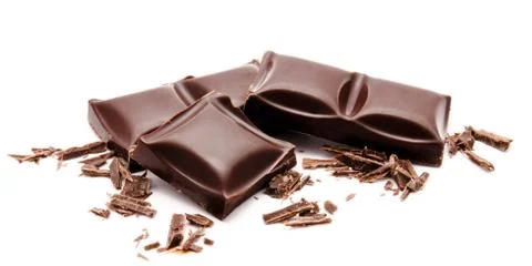 Dark chocolate bars stack with crumbs isolated on a white Stock Photos