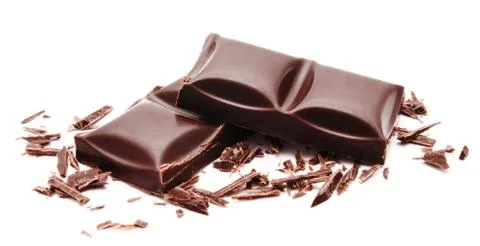 Dark chocolate bars stack with crumbs isolated on a white Foto stock