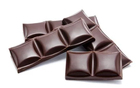 Dark chocolate bars stack with crumbs isolated Stock Photos