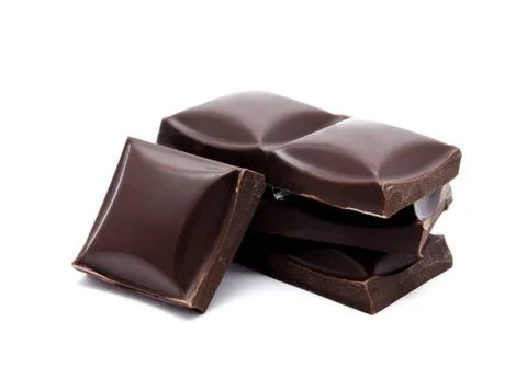 Dark chocolate bars stack with crumbs isolated Foto stock