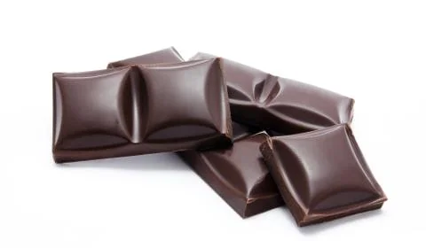 Dark chocolate bars stack with crumbs isolated Stock Photos