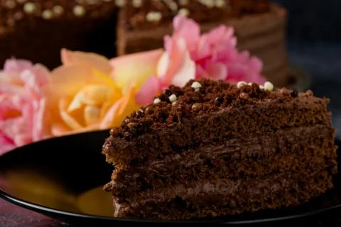 Dark chocolate cake Stock Photos