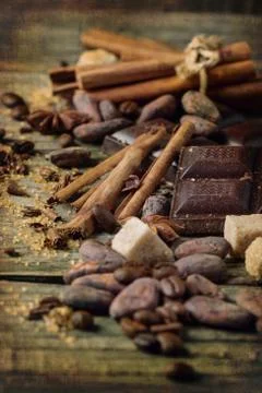 Dark chocolate with cocoa beans Stock Photos