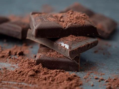 Dark chocolate on a dark background. Stock Photos