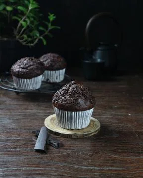 Dark chocolate muffin Stock Photos