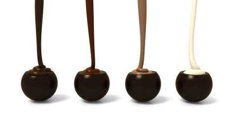 Dark chocolate praline set in a row with different chcolate cream filling Stock Illustration