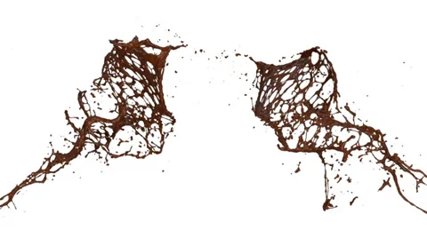 Dark chocolate splashes collide in slow motion, isolated on white (FULL HD) Stock Footage 36712310