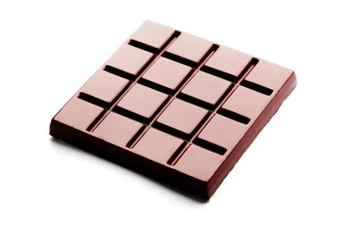 Dark chocolate square shape on a white background from top view. Isolate Foto stock