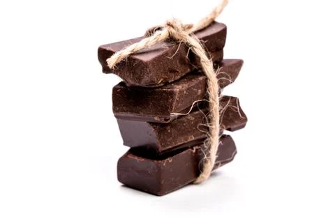 Dark chocolate stack, isolated on white , macro close up Foto stock
