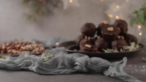 Dark chocolate truffles with hazelnuts Stock Footage 119527881