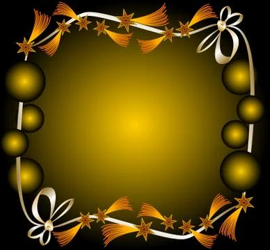 Dark Christmas background with bright comets and balls in a ribbon frame, pla Stock Illustration
