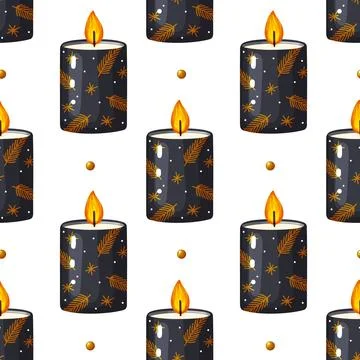 Dark Christmas Candle Seamless Pattern Stock Illustration