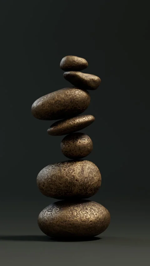 Dark cinematic view of balancing bronze stones. Stock-Footage 327911128