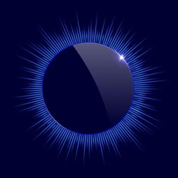 Dark circle with blue radial rays abstract background. Round electric light Stockillustratie