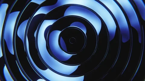 Dark circular glass loop background with blue neon reflective rings. Stock Footage 347198207