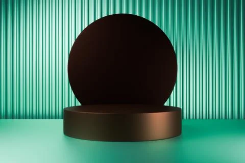 Dark circular podium with green ribbed wall background. Stock Illustration