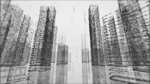 Dark City Infinite Loop with Grid Background Stock Footage 113928052