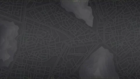 Dark city map with mountains. Abstract urban layout with topographic zones Stock Illustration