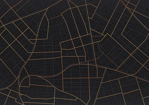 Dark city map pattern with golden street lines. Abstract urban plan 스톡 일러스트