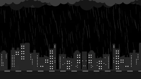  Dark city skyline with rain falling. Stock Footage 284165077