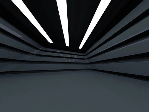 Dark clean interior. Empty open plan interior. 3D Ilustración de archivo