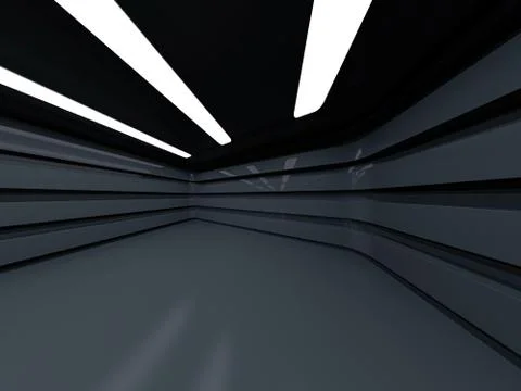 Dark clean interior. Empty open plan interior. 3D Ilustración de archivo