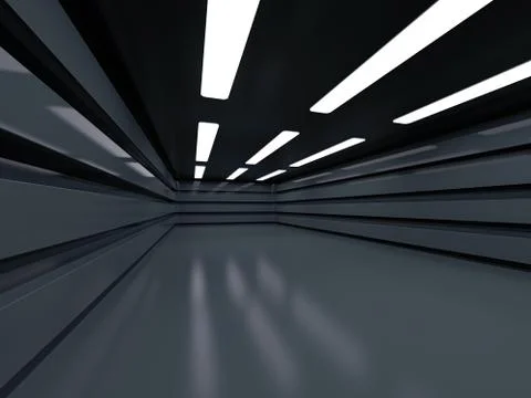 Dark clean interior. Empty open plan interior. 3D Ilustración de archivo