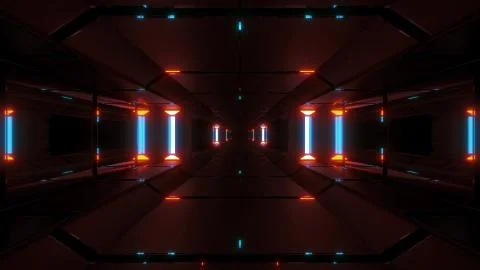 Dark clean sci-fi space tunnel corridor 3d rendering background wallpaper Stock Illustration