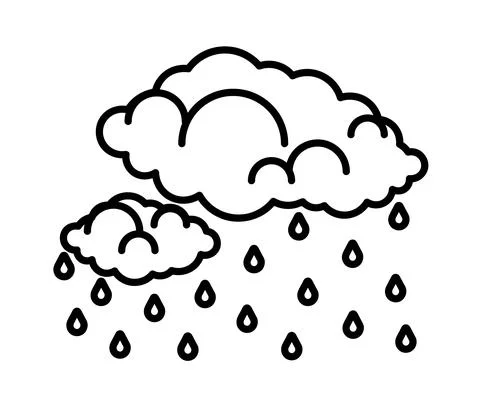 Dark cloud and raindrops on a white background. Silhouette. Vector. Stock Illustration