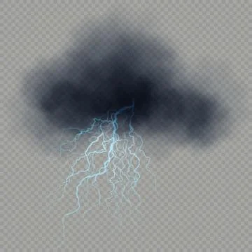 Dark cloud with lightning effect isolated on transparent background. EPS 10 Illustrazione stock