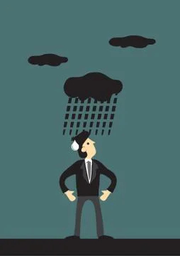 Dark Cloud Raining on Man Vector Cartoon Illustrazione stock