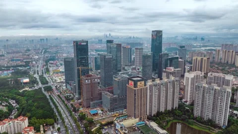 Dark clouds above Wanbo boulevard timelapse in Guangzhou China Stock-Footage 345956499