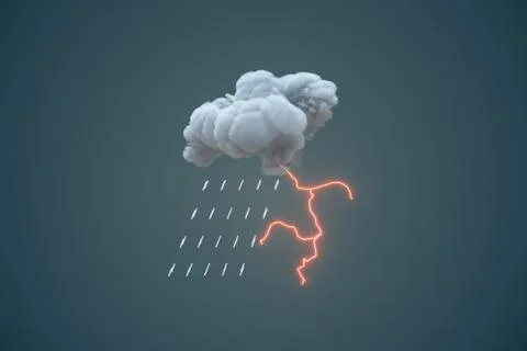 Dark clouds and lightning, weather forecast, 3d rendering. Illustrazione stock