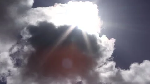 Dark clouds with bright sun beams - sky background, birds, sunrays - real time Stock Footage 153954001