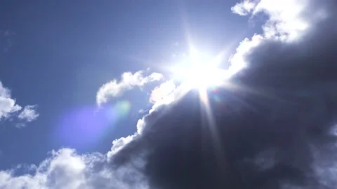Dark clouds with bright sun beams - sky background, sunrays - real time Stock Footage 154203702