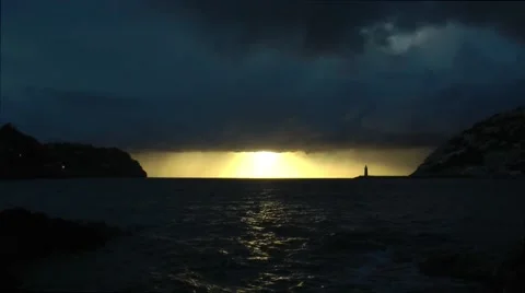 Dark clouds during sunset Port d´Andratx, Mallorca Majorca Stock Footage 48581723