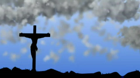 Dark clouds gather above Jesus on a cross (HD PAL) Stock Footage 511109