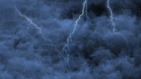 Dark clouds gathered, lightning flashed, thunder roared, and rain poured dow Stock-Footage 333877342